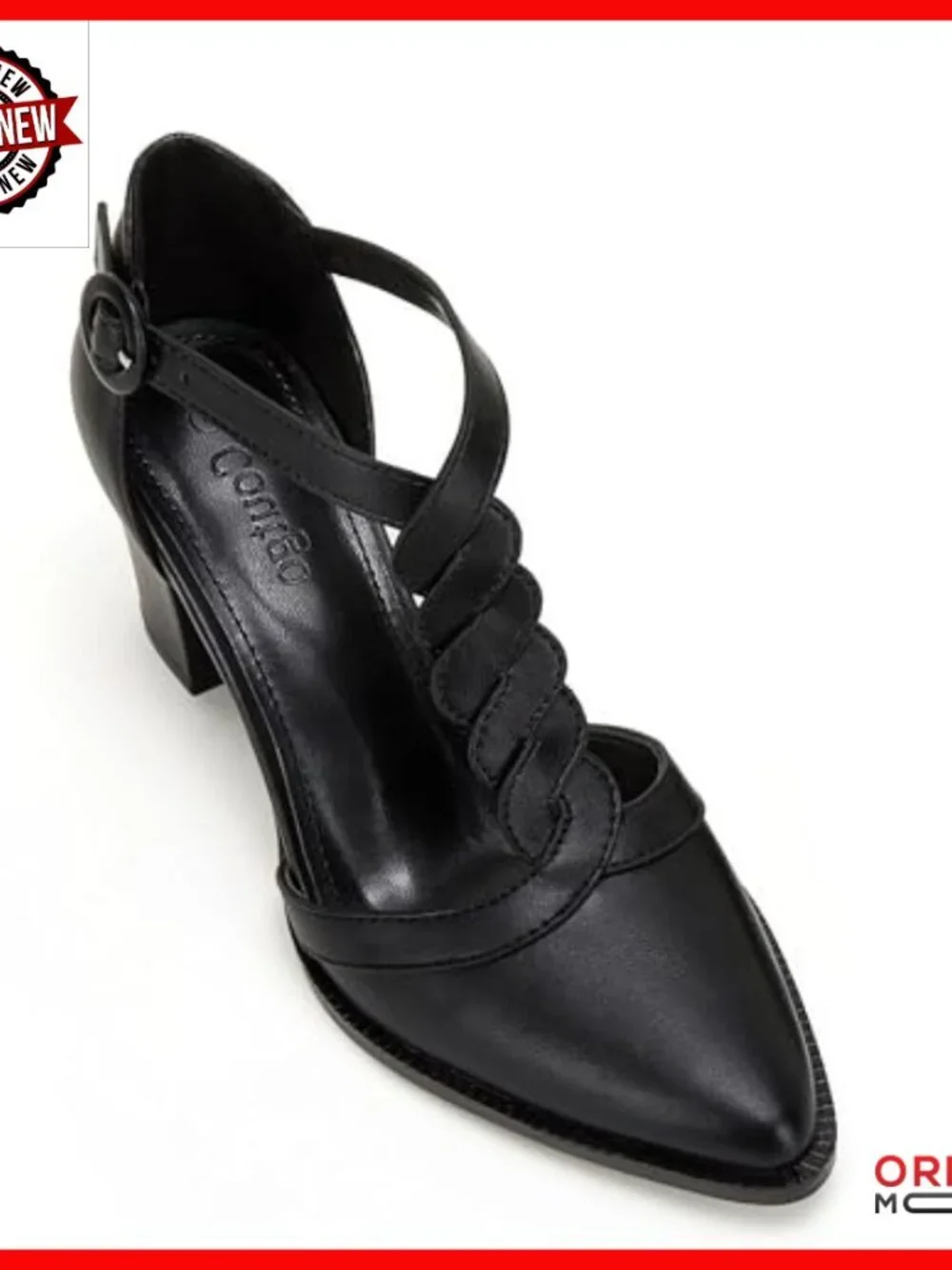 Chunky Heel T-Strap Pumps, Pointed Toe, Faux Leather, Adjustable Buckle